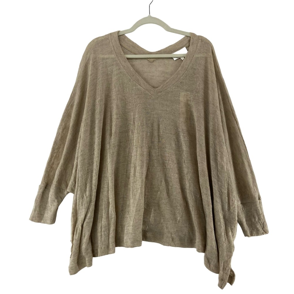 Alexis Oversized V-Neck Pullover in Taupe Beige